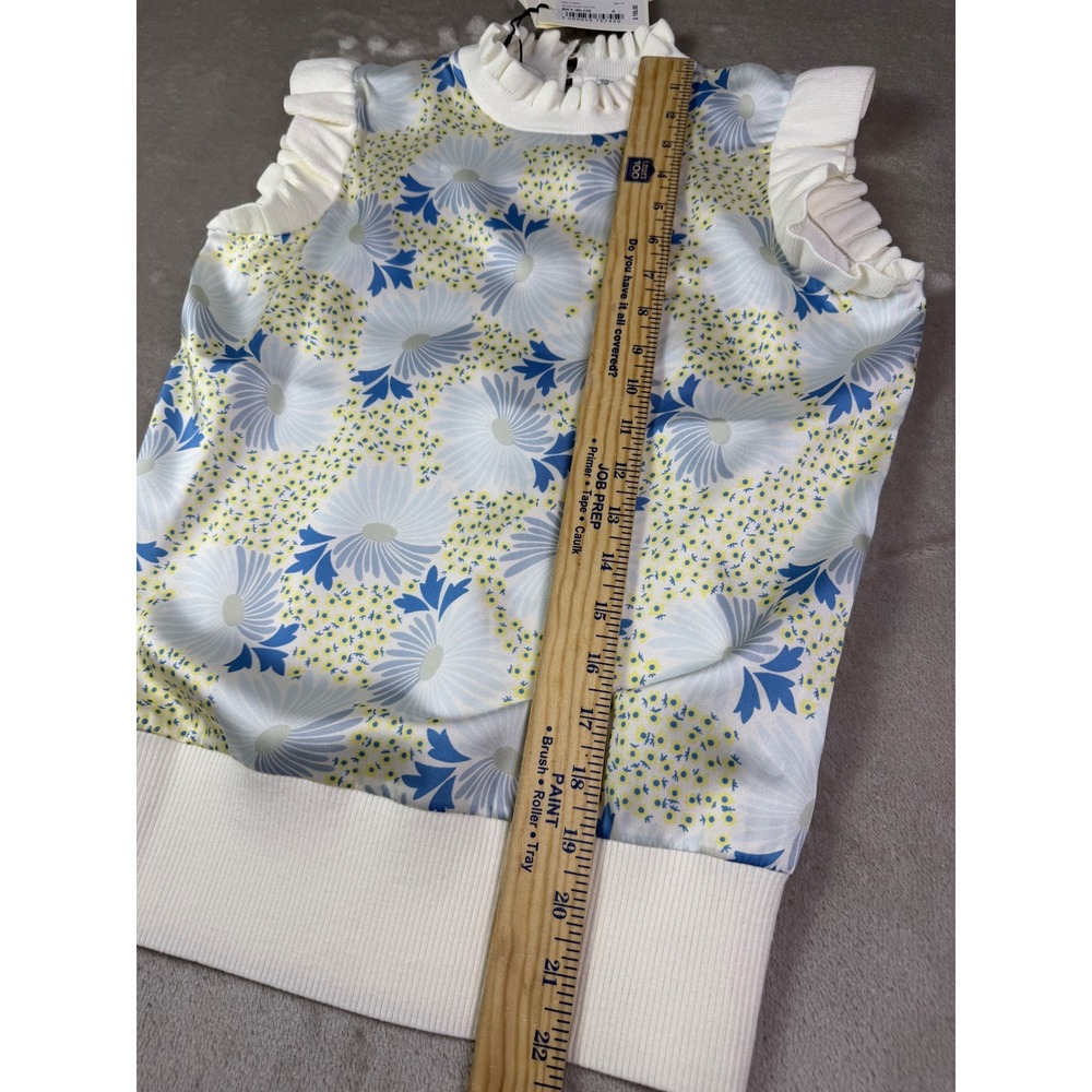 Ted Baker New Luseea Sky Blue Blouse Size 0 Small Woven Knit Top Floral Ruffle - Picture 11 of 12